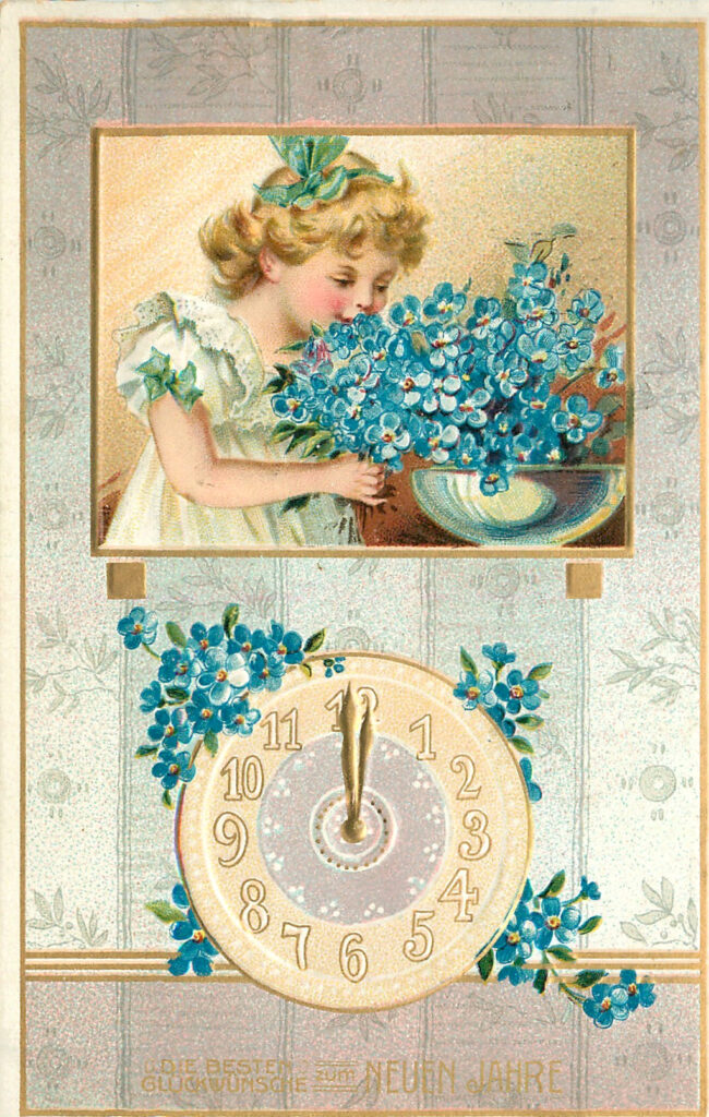 New Years Flowers and clock Image