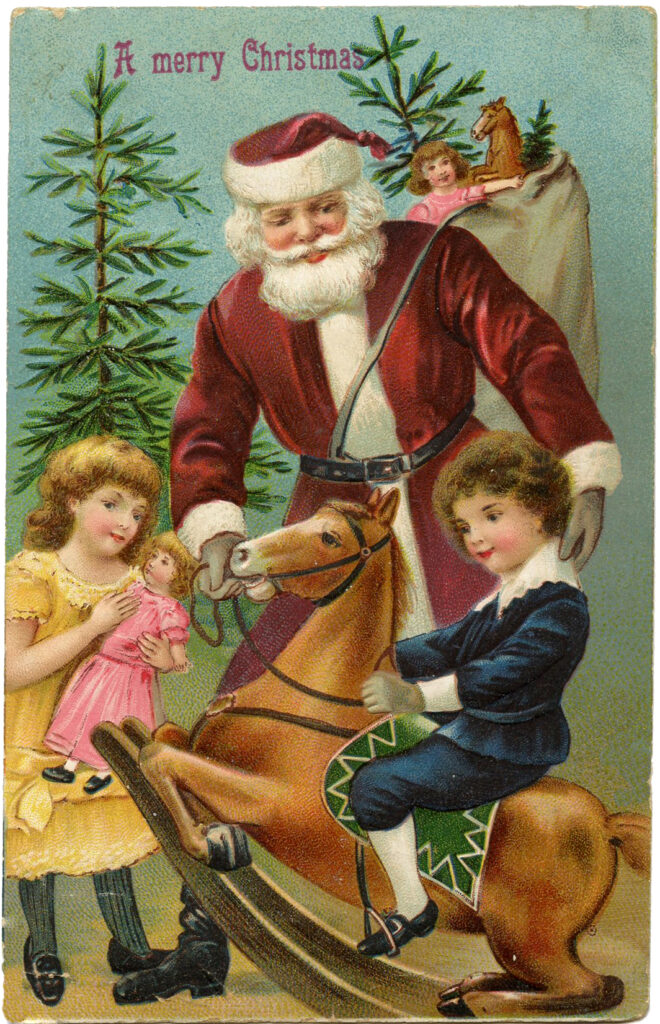 Santa Kids Rocking Horse Image