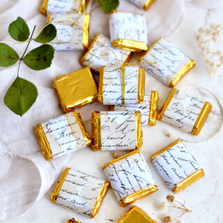 Chocolates with gold foil and script