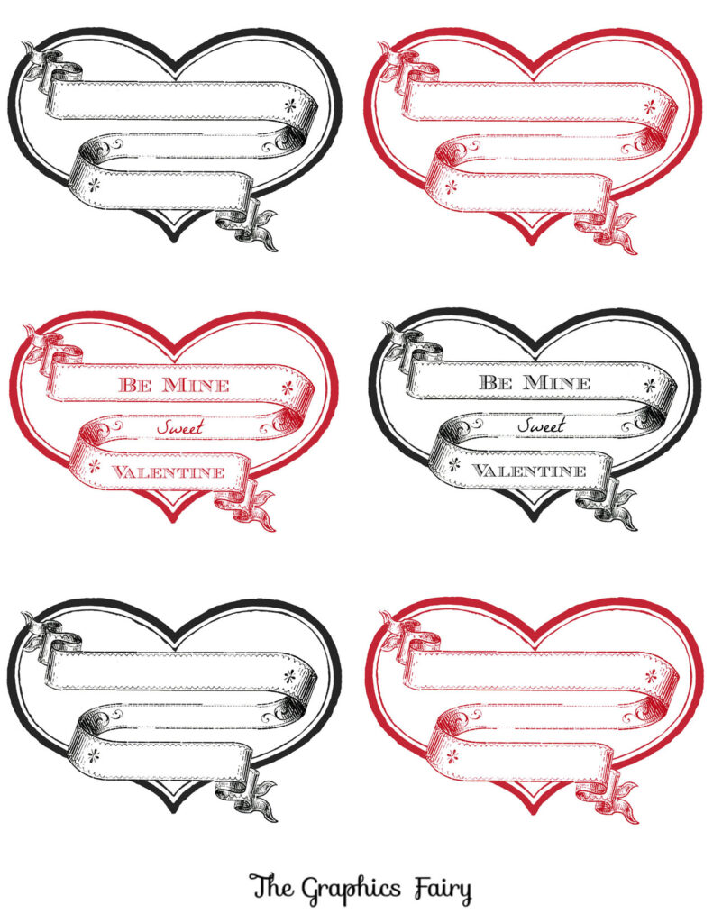 printable heart labels valentine illustration