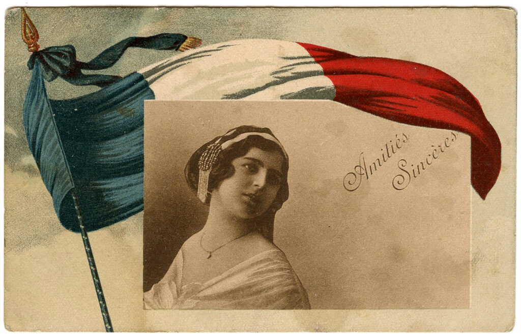 French flag lady postcard image