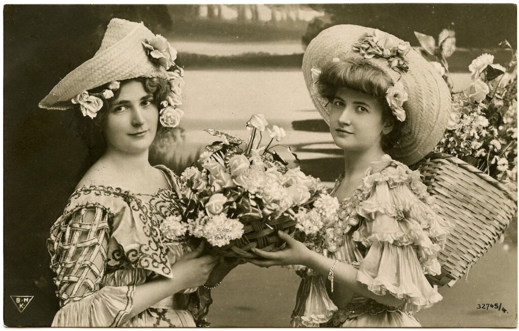French girls flowers hats image