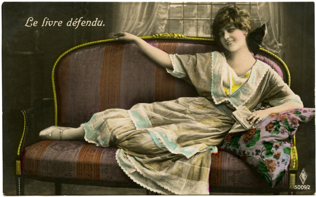 French lady settee postcard image