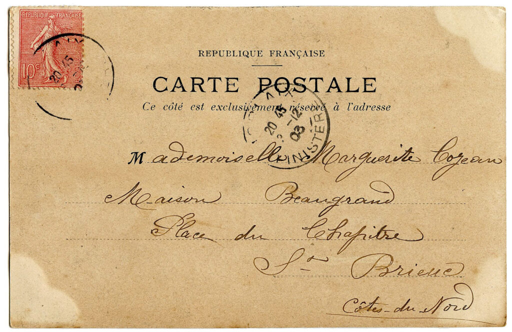 vintage French postcard reverse back postmark image