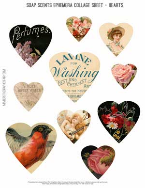 soap and flowers themed collage with hearts