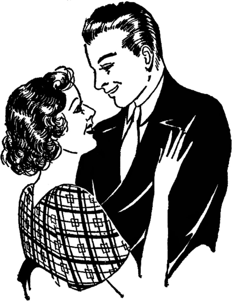 couple embracing vintage illustration