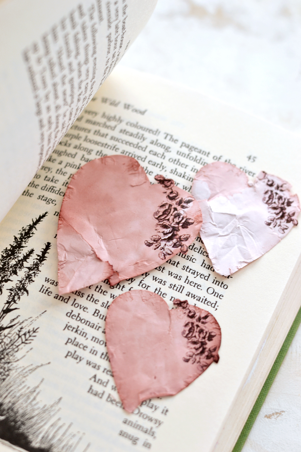 Pink hearts on book