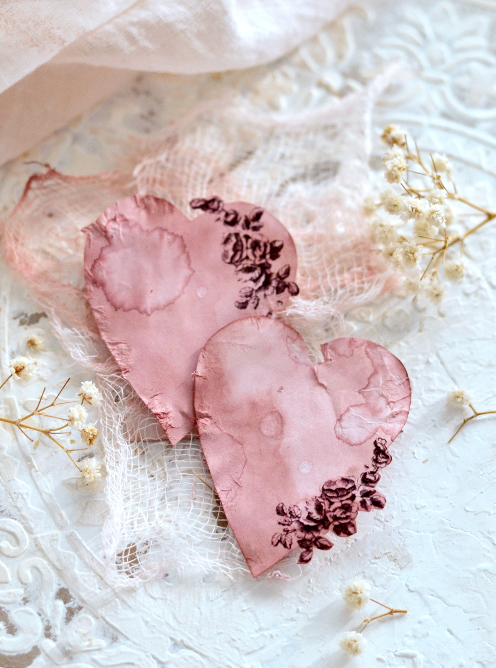 Avocado Dyed Antique Paper Hearts