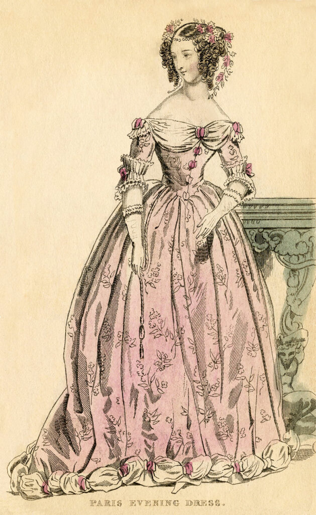 antique paris pink evening dress fashion plate image