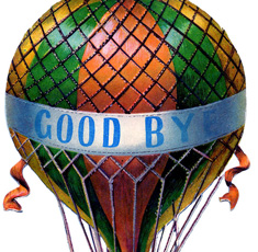 Hot air balloon with the word goodbye on it