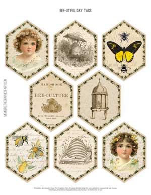 Bee themed collage tags