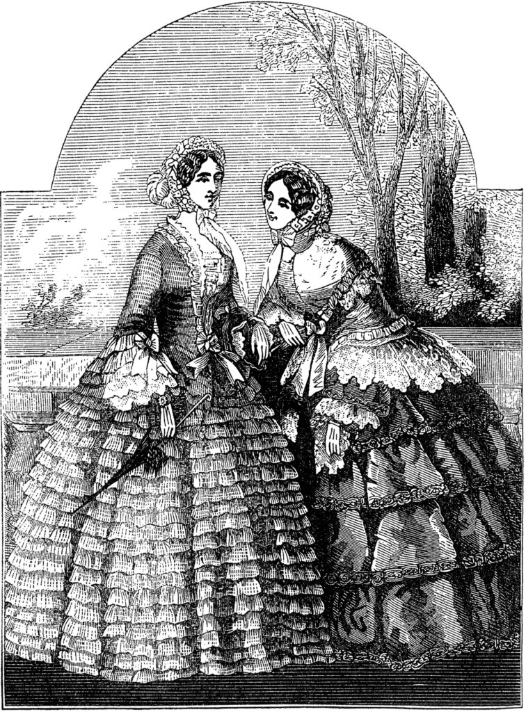 black white Victorian fashion ladies image