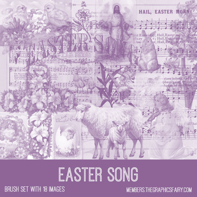 vintage Easter song ephemera brush set