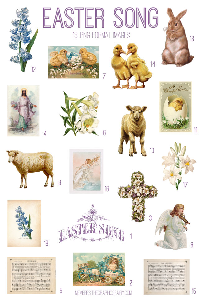 vintage Easter song ephemera digital image bundle