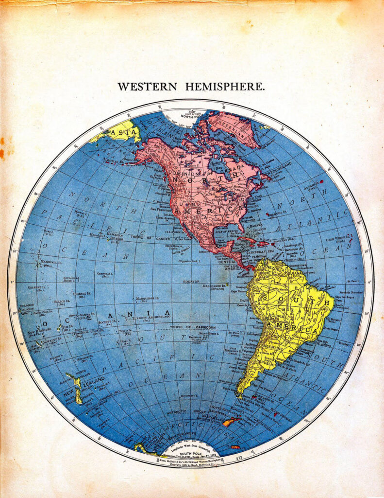 Western Hemisphere vintage map printable image