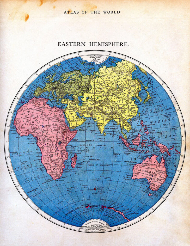 Eastern hemisphere antique map image