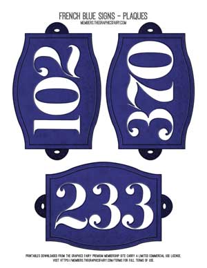 Blue and white number signs