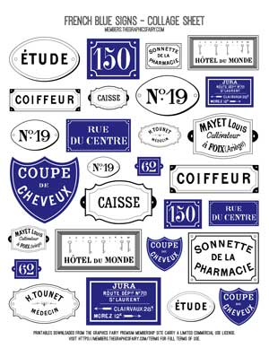 vintage French Bleu Signs ephemera digital image bundle