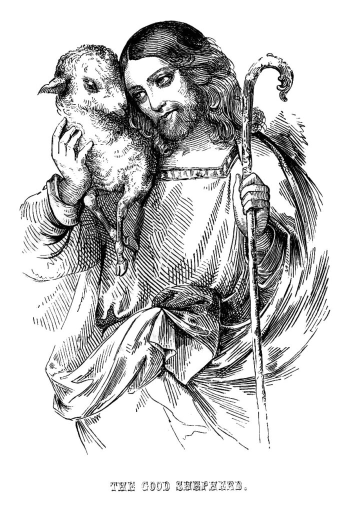 Jesus staff lamb black white image