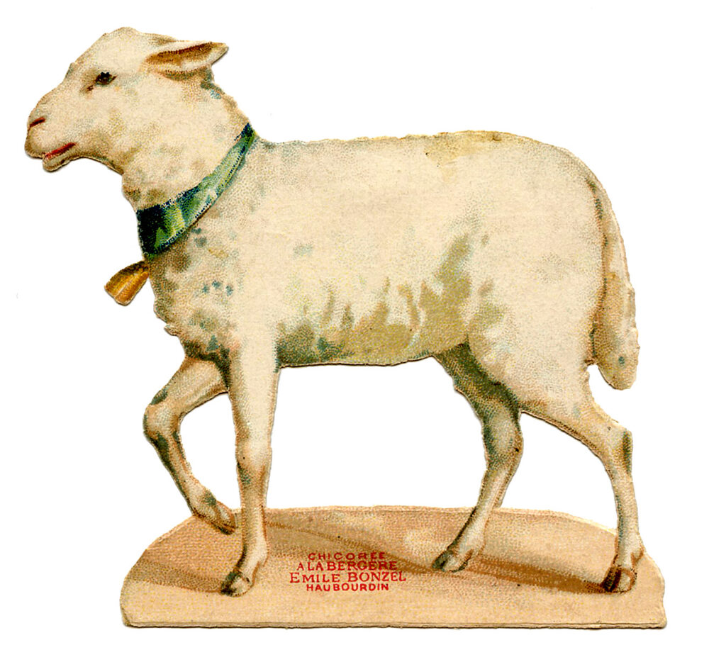 vintage lamb blue ribbon bell clipart