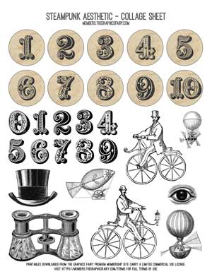 steampunk collage with balloon and numbers