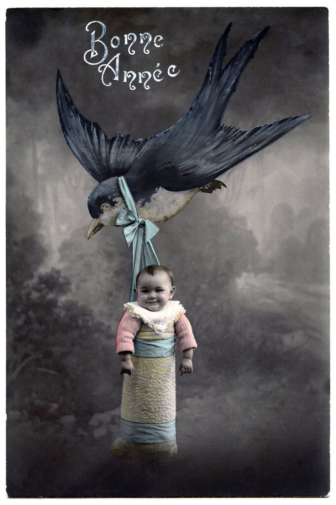 vintage colorized photo baby hot air balloon image