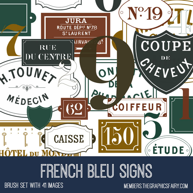 French Blue Signs vintage brush set