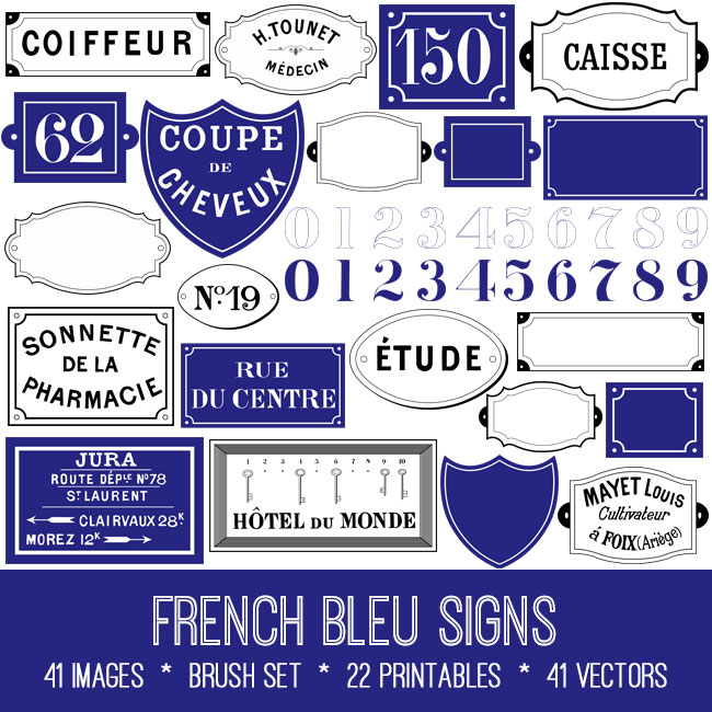 French Bleu Signs ephemera vintage images