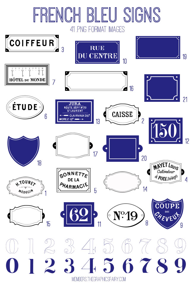 vintage French bleu signs ephemera digital image bundle