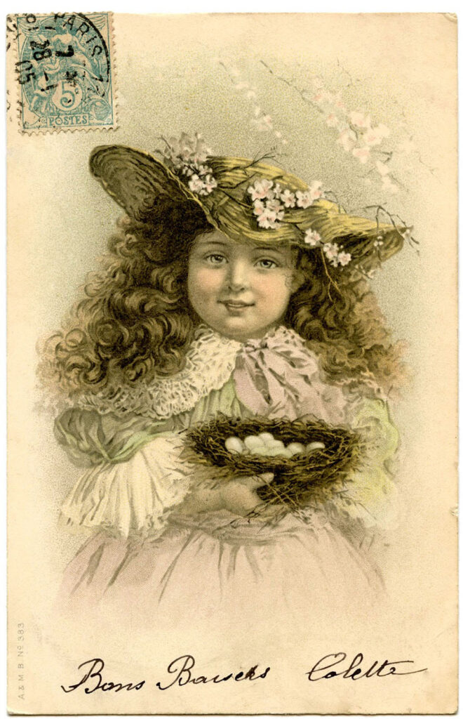 Vintage girl with nest picture