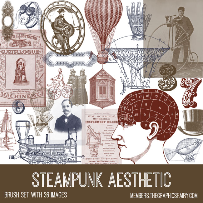 vintage steampunk aesthetic ephemera brush set