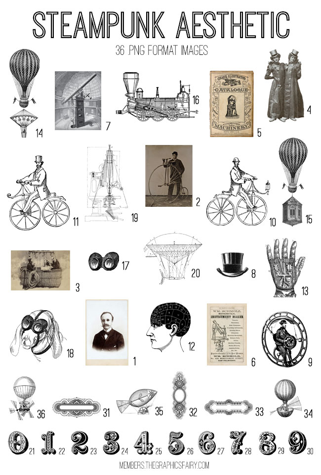 vintage steampunk aesthetic ephemera digital image bundle