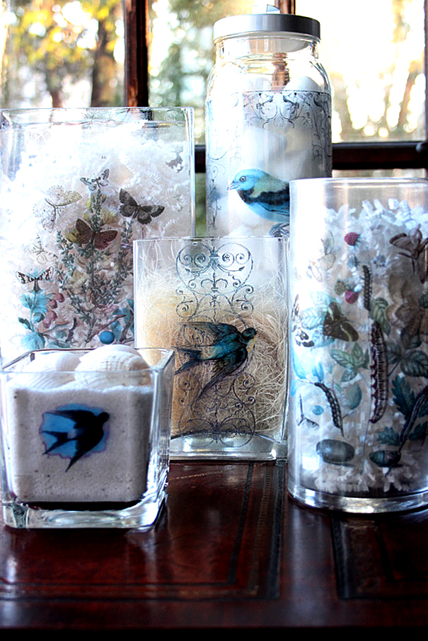different images on glass containers