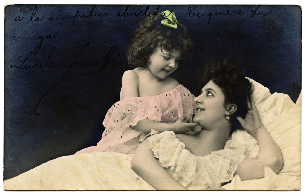 French mother daughter vintage photograph image