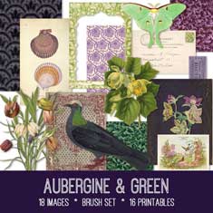 vintage aubergine & green ephemera bundle