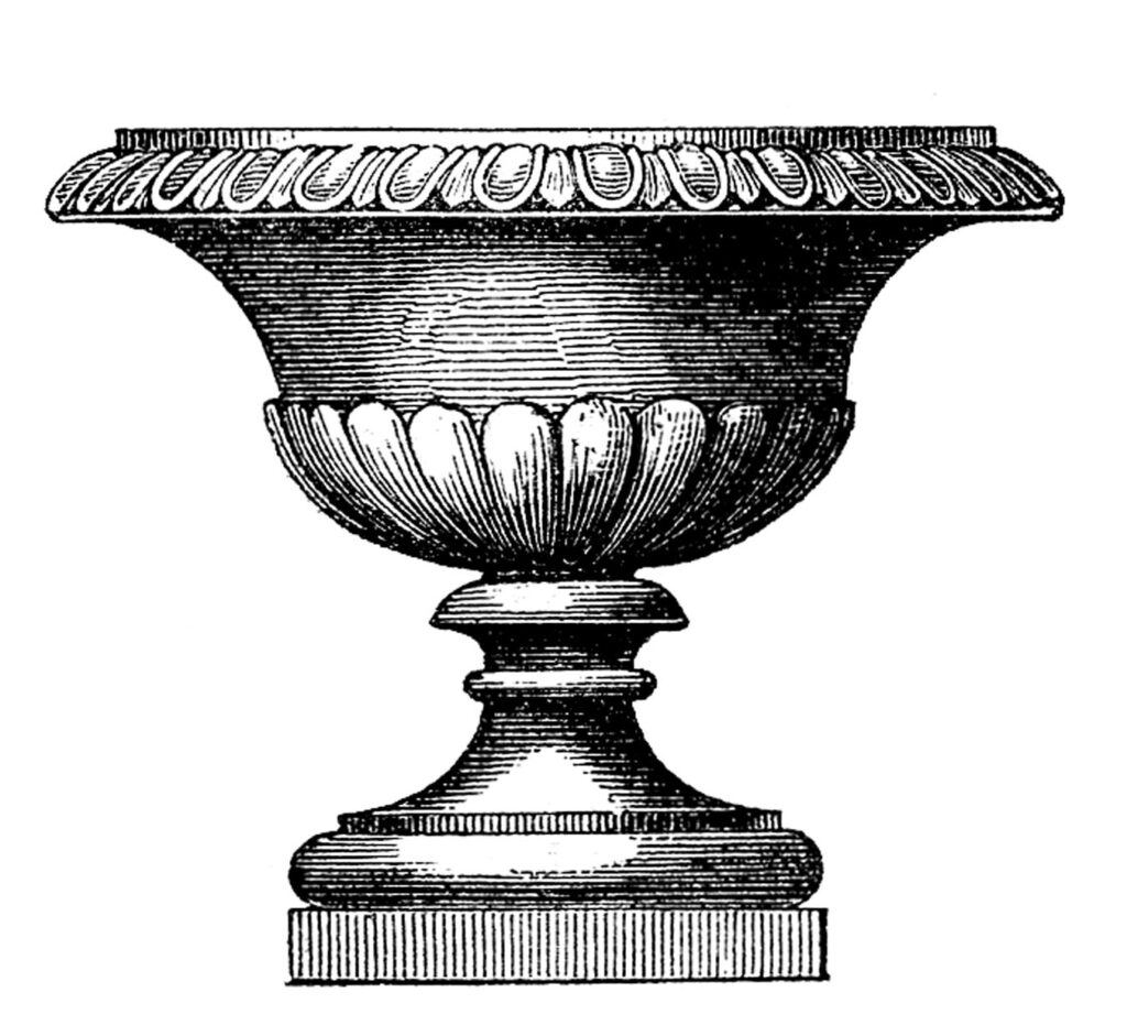 round garden urn vintage clipart