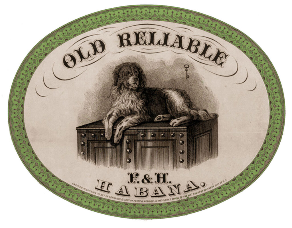 Old Reliable dog cigar box label clipart