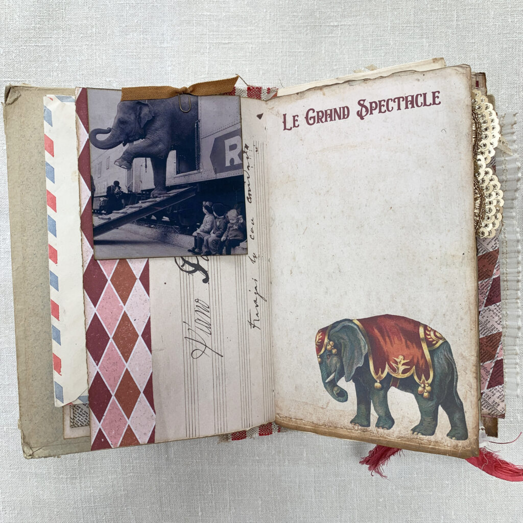 circus elephant ephemera journal page