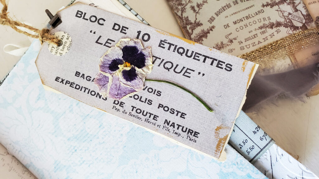 French Ephemera Tag Pressed Pansy