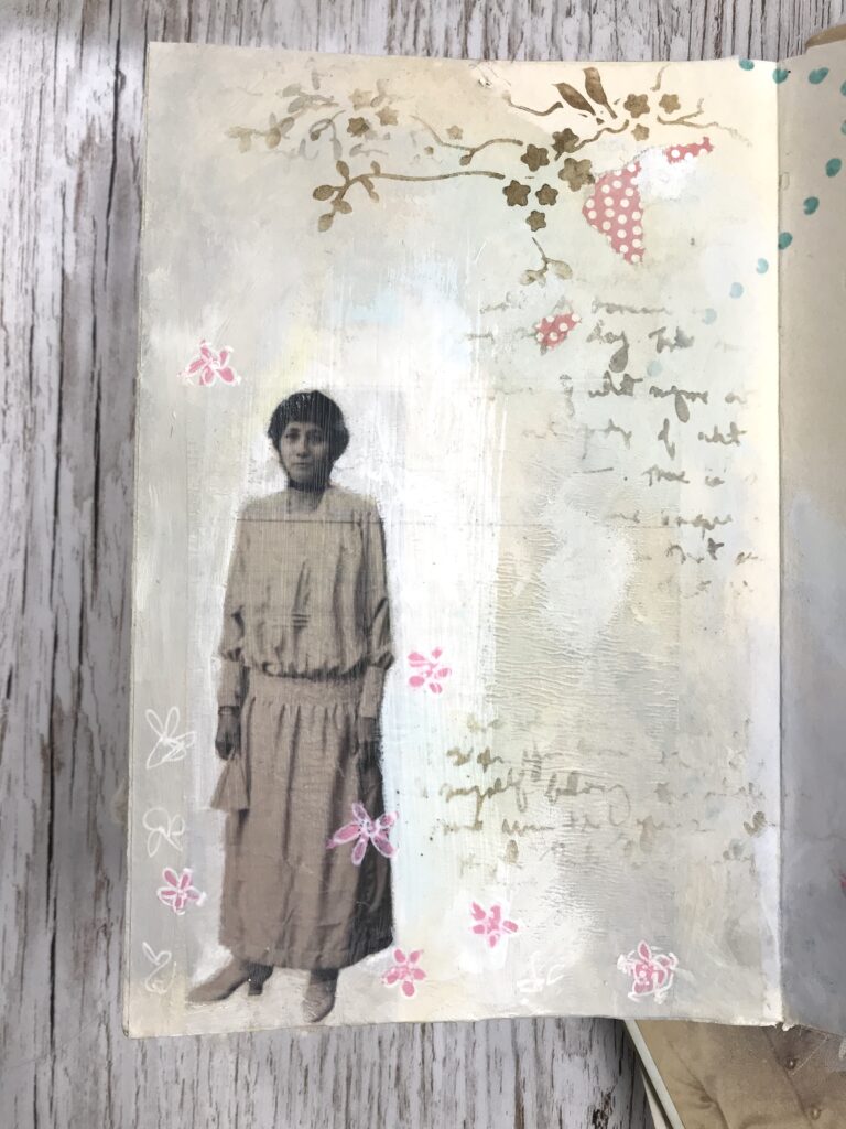 lady journal page mixed media