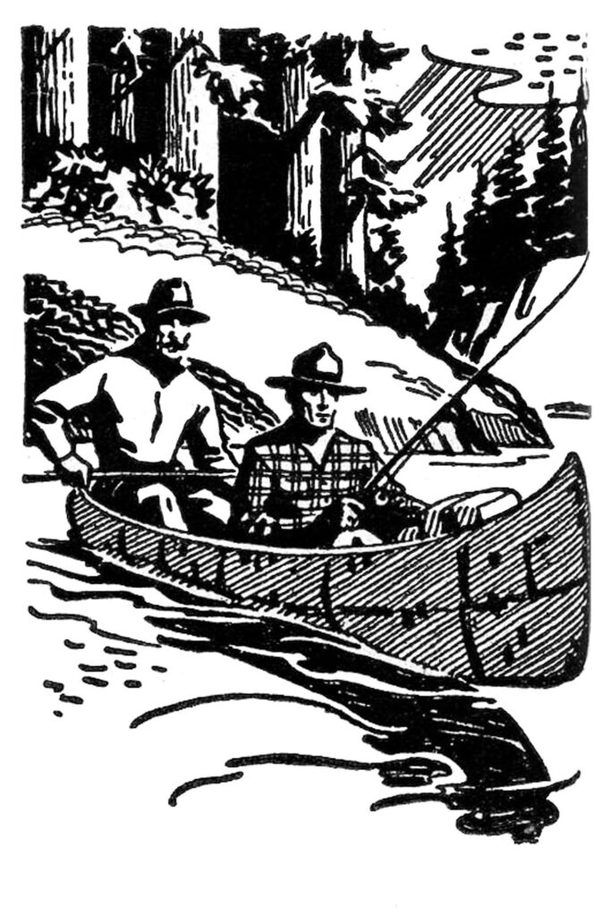 retro men canoe fishing clipart