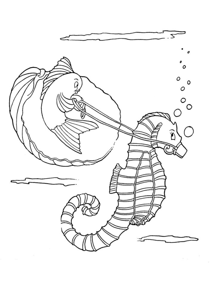 seahorse Printable Ocean Coloring Page