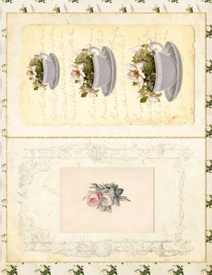 Collage of flowers and teacups