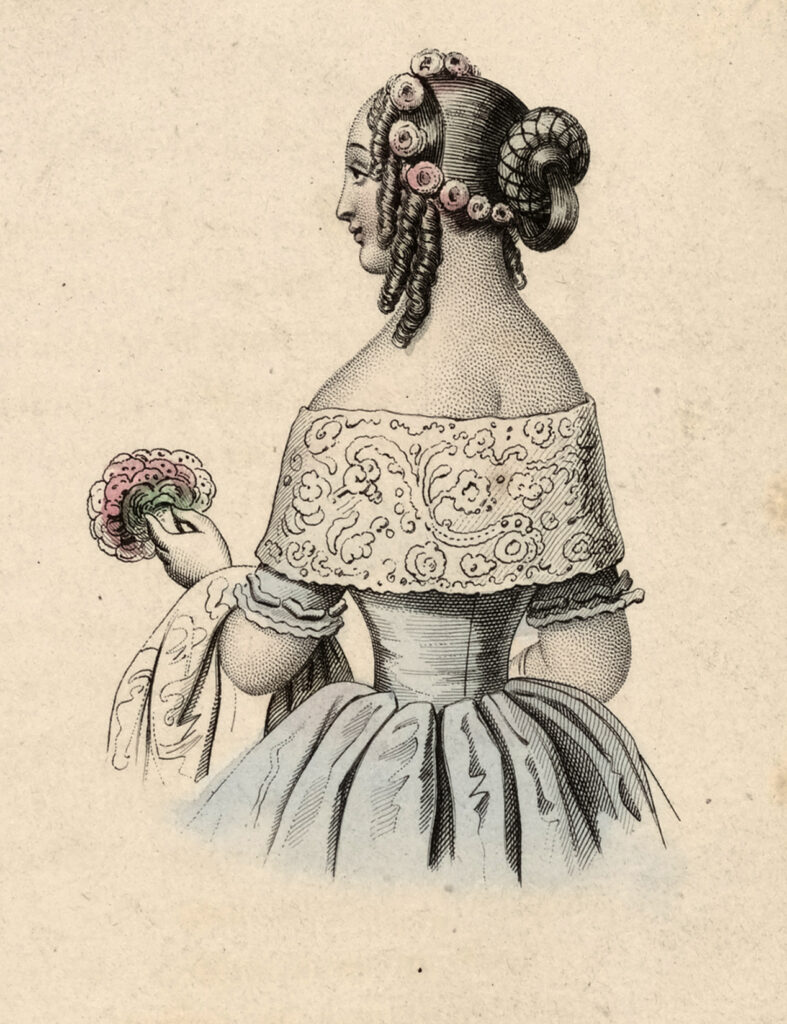 Victorian woman hairstyle bouquet image