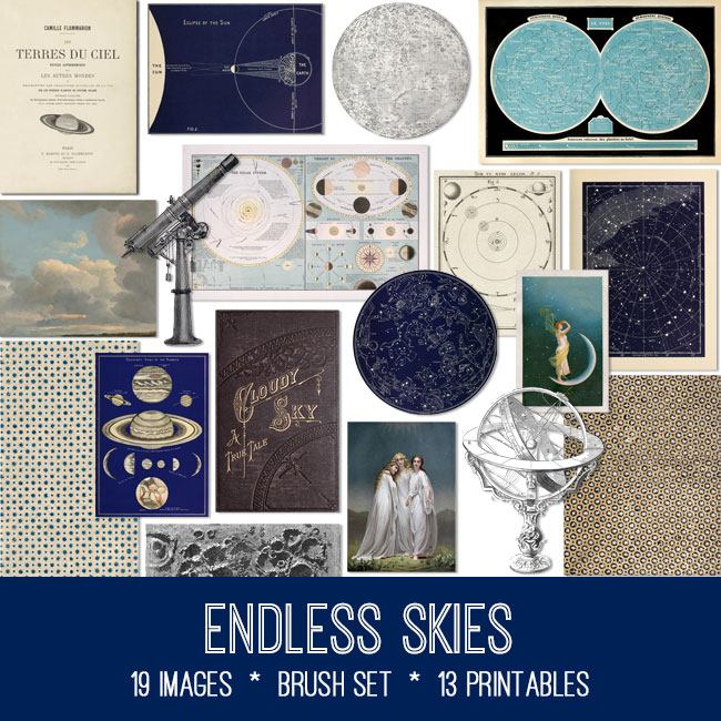 Endless Skies celestial ephemera vintage images