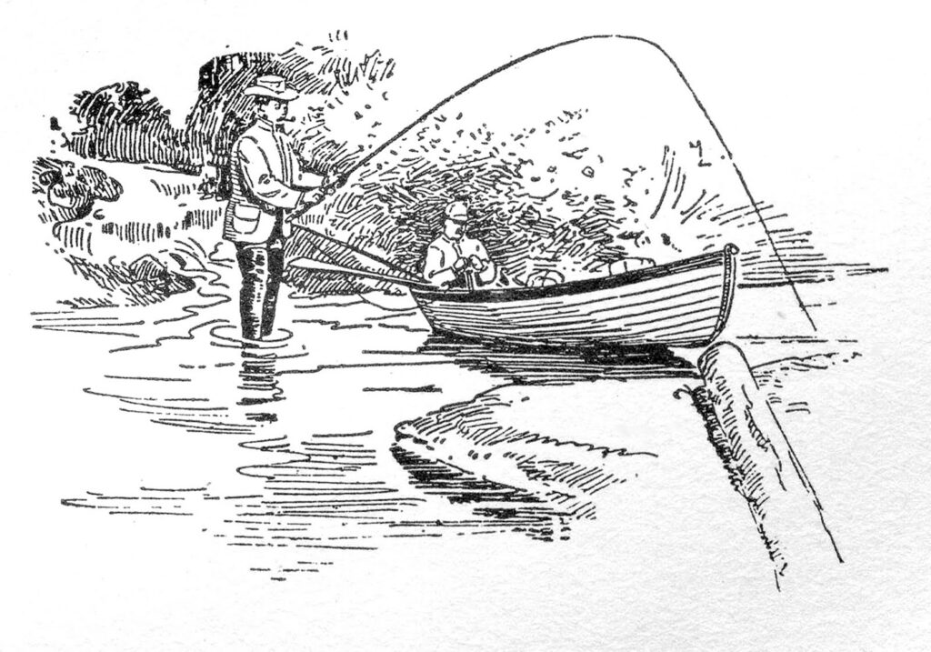 men fishing canoe illustration