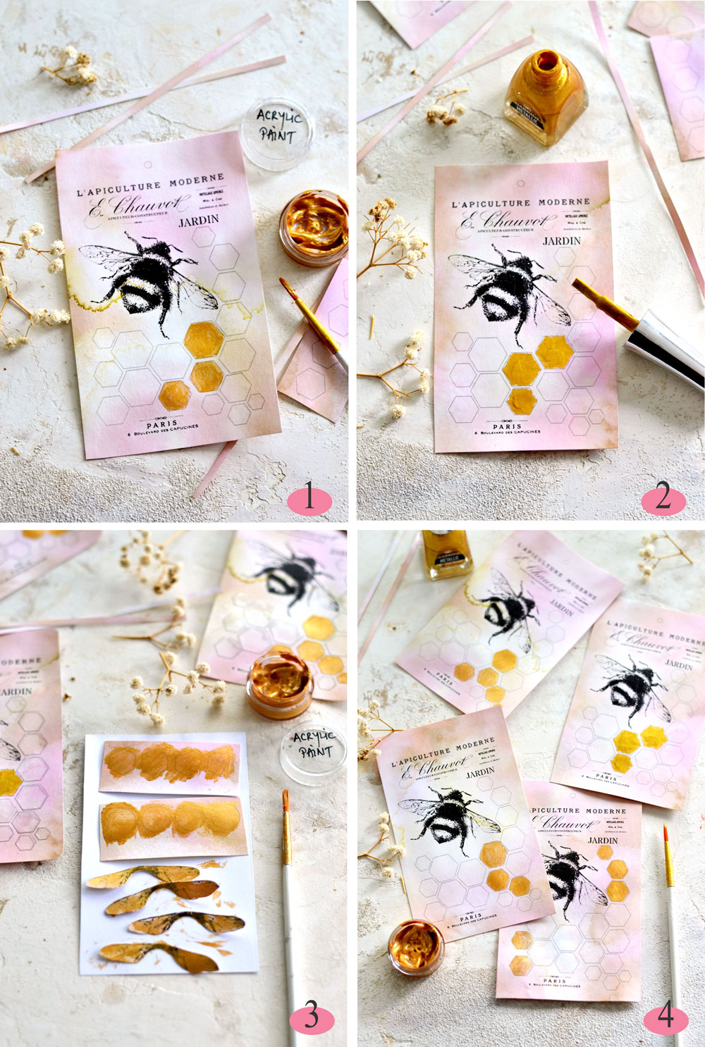 applying gold paint to bee tags