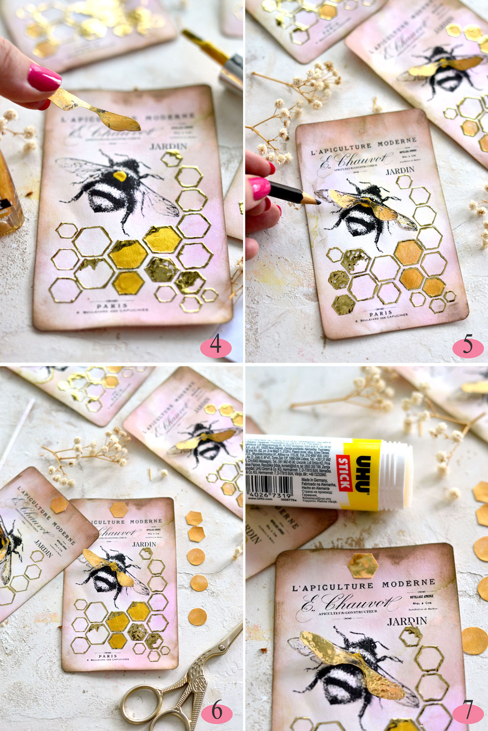 steps on applying gold to bee tags