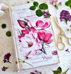 Picture of book with pink flowers on it