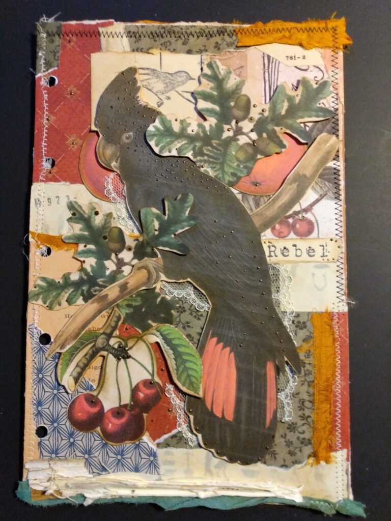 Black Parrot vintage ephemera journal page